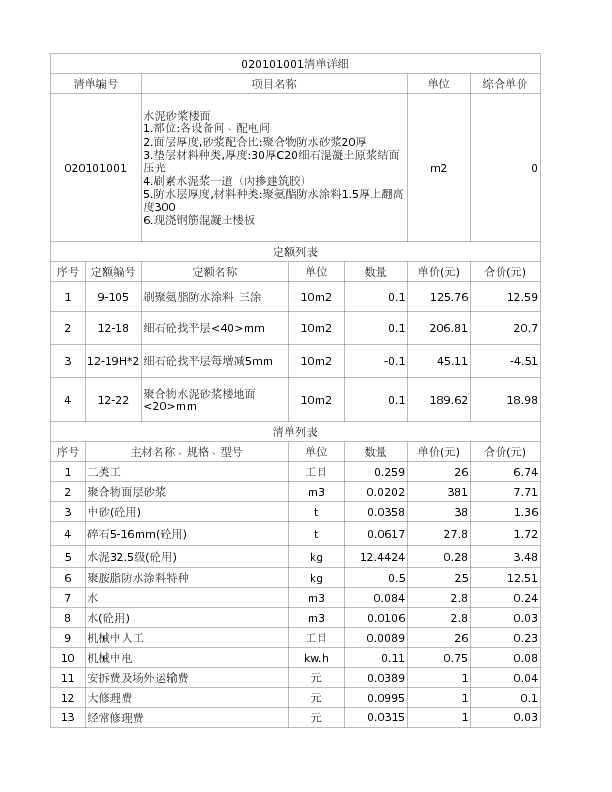 020101001  水泥砂浆楼面