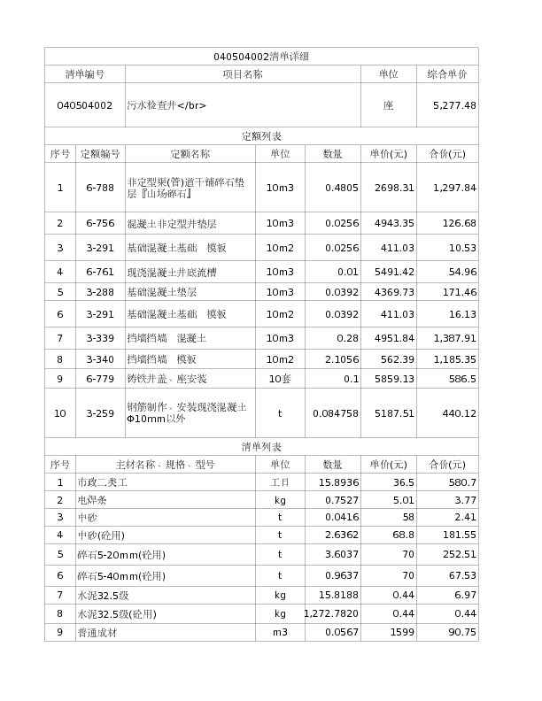 040504002  污水检查井</br>