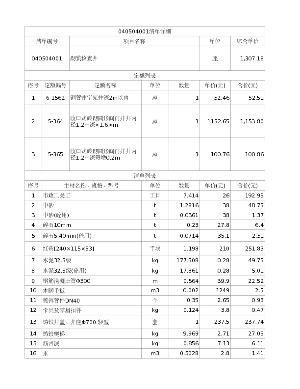 040504001  砌筑检查井