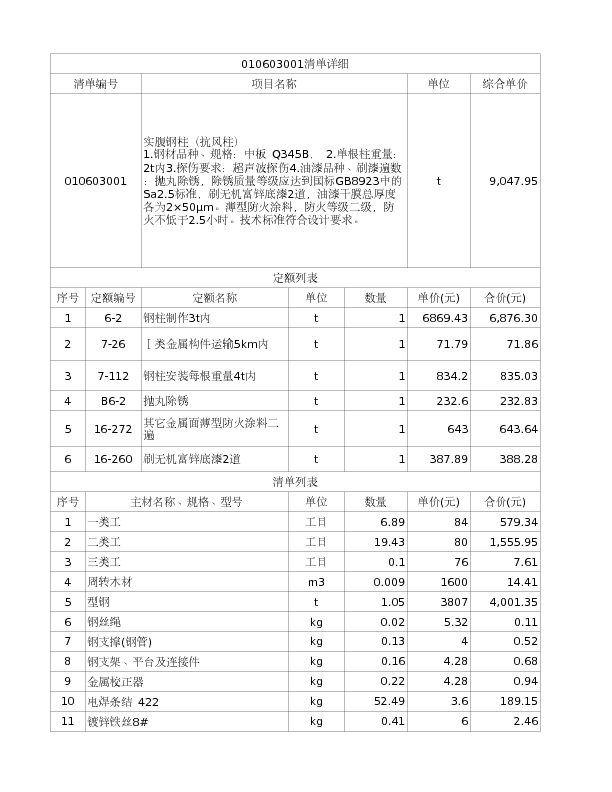 010603001  实腹钢柱（抗风柱）