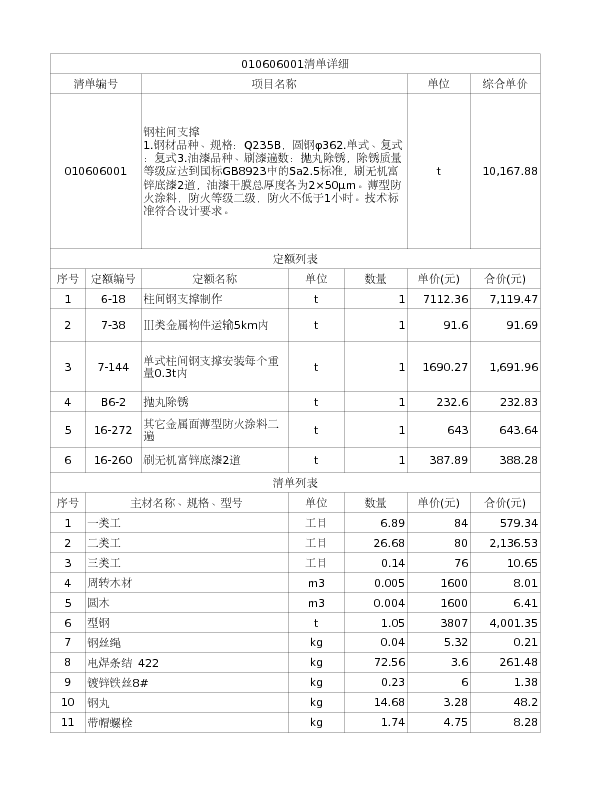 010606001  钢柱间支撑