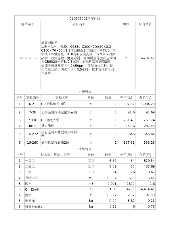 010606002  墙面钢檩条