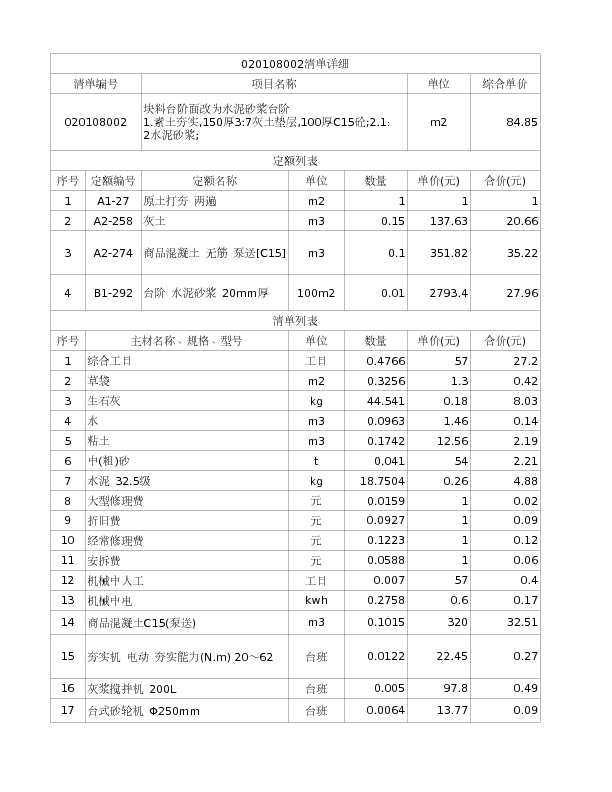 020108002  块料台阶面改为水泥砂浆台阶