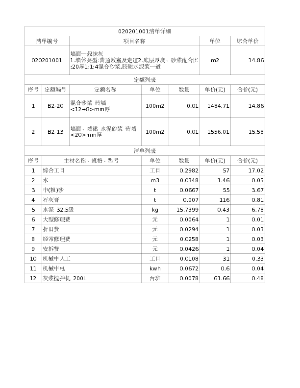 020201001  墙面一般抹灰